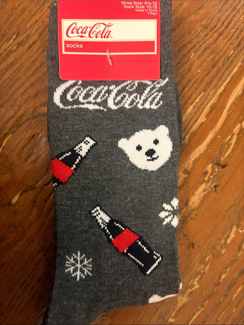 Coca Cola Gray Crew Socks with Polar Bear & Bottle Motifs